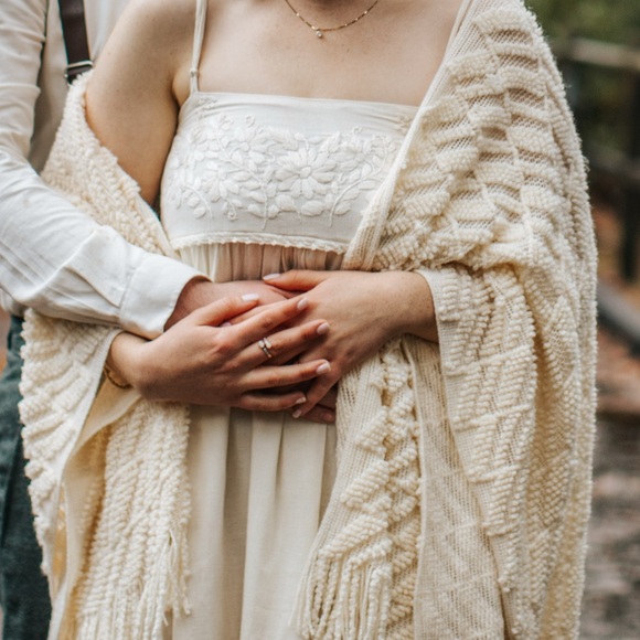 Boho Cream Knit Shawl Sweater - Picture 1 of 7